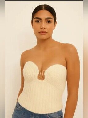 Strapless Cream Knit Bustier Top
